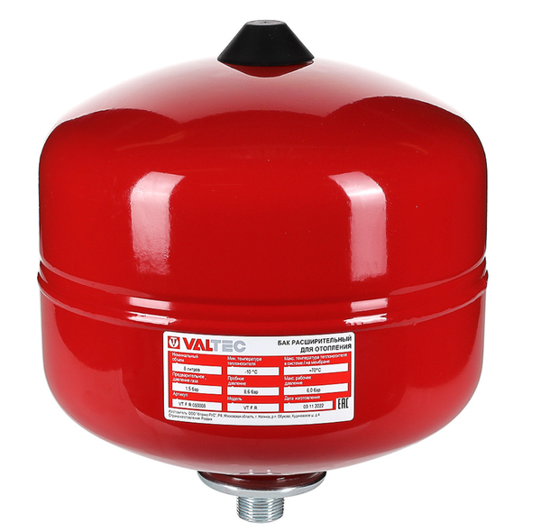 расширительный бак для отопления 8 л., Valtec VT.F.R, красный, 06 бар, 110|70°C, 3/4"