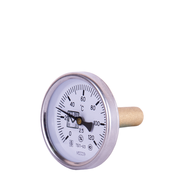 термометр биметаллический осевой ТБ 63, (0+120°), DN 15, ЗТП